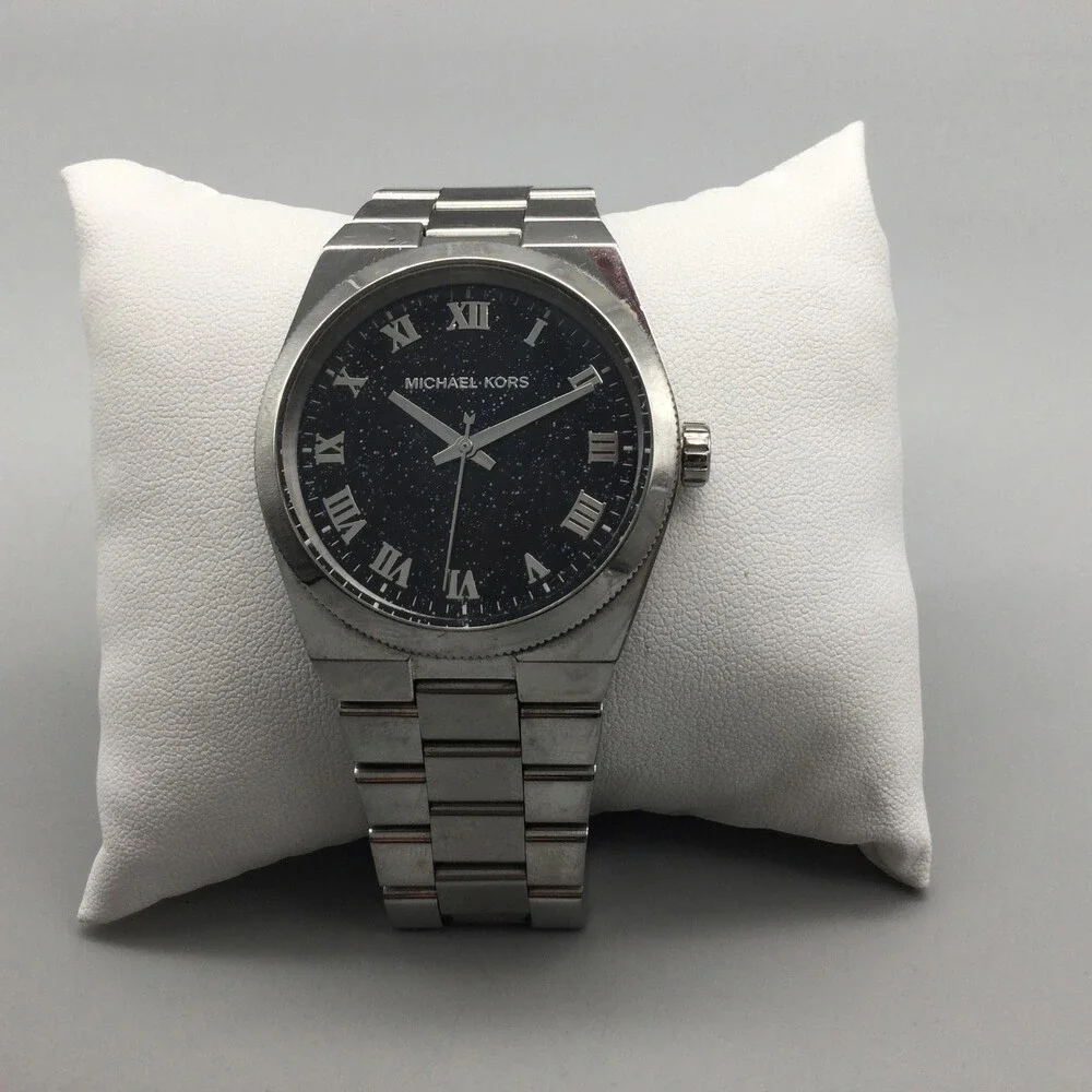 Michael Kors MK-6113 Channing Shimmer Womens Watch 38mm Black New Battery 7.5